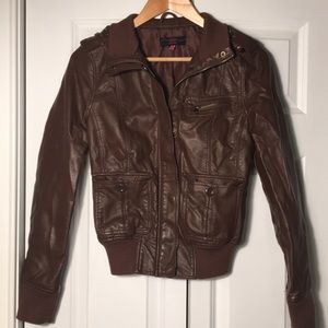 Dark Brown Faux Leather Jacket